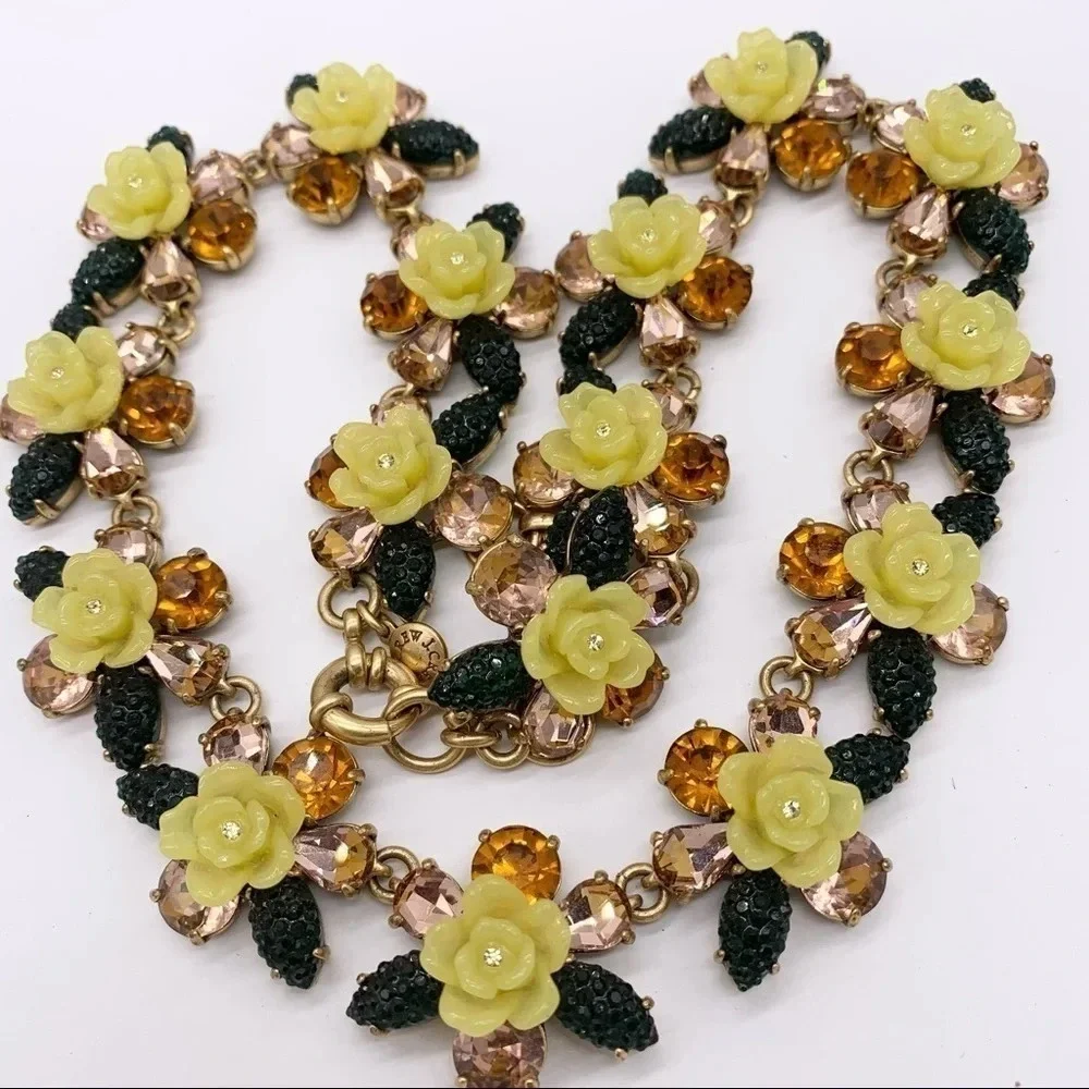 J. Crew Firefly Yellow Floral Jeweled Necklace